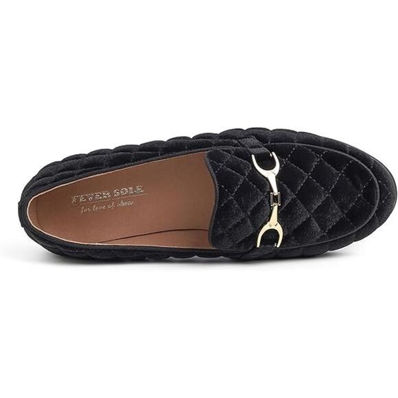 Womens Black Velvet Quilted Classic Preppy Horsebit Buckle Penny Loafer Size 10 - Picture 4 of 5